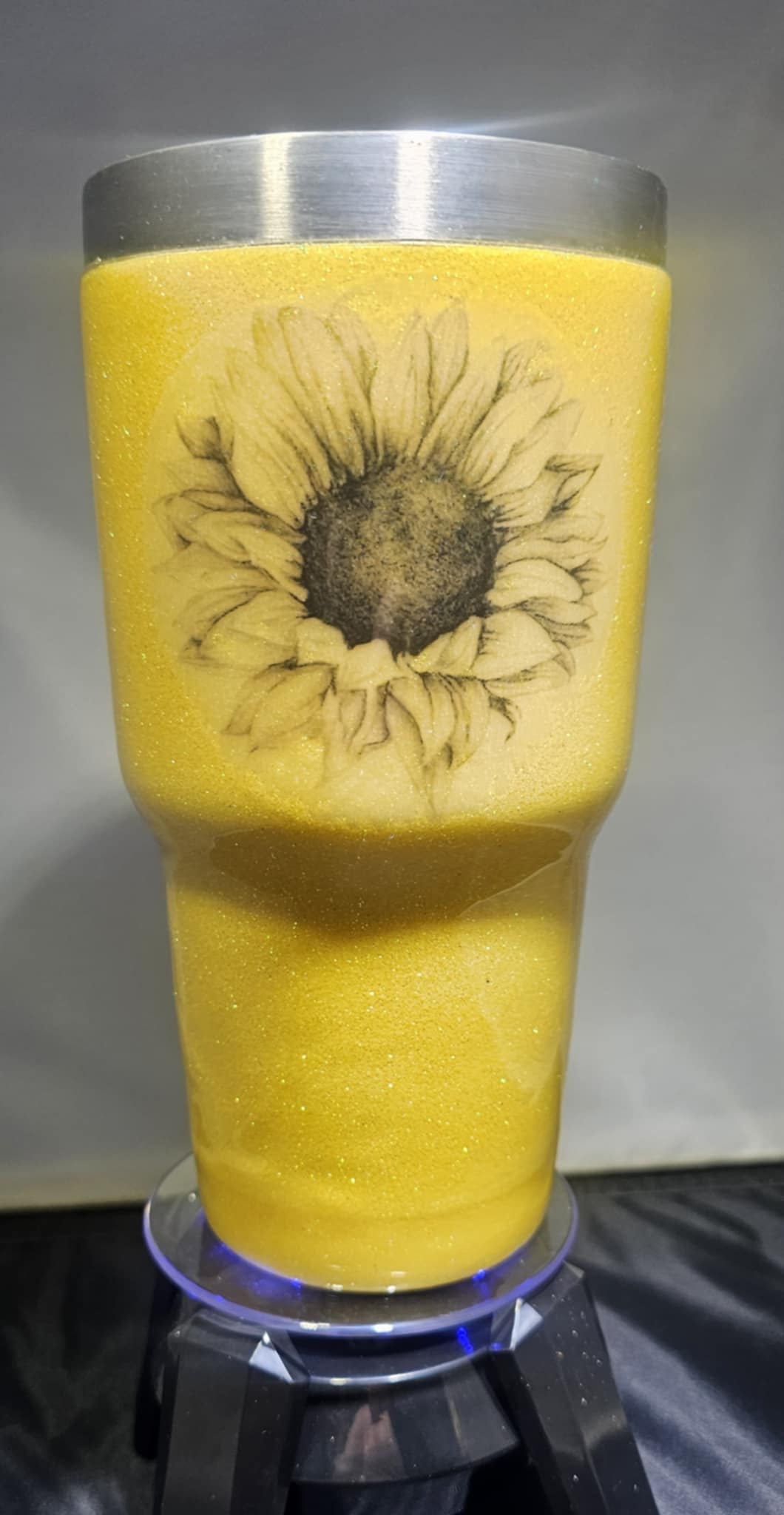 30oz Yellow Glitter Dipped Stainless Steel Tumbler with Sunflower