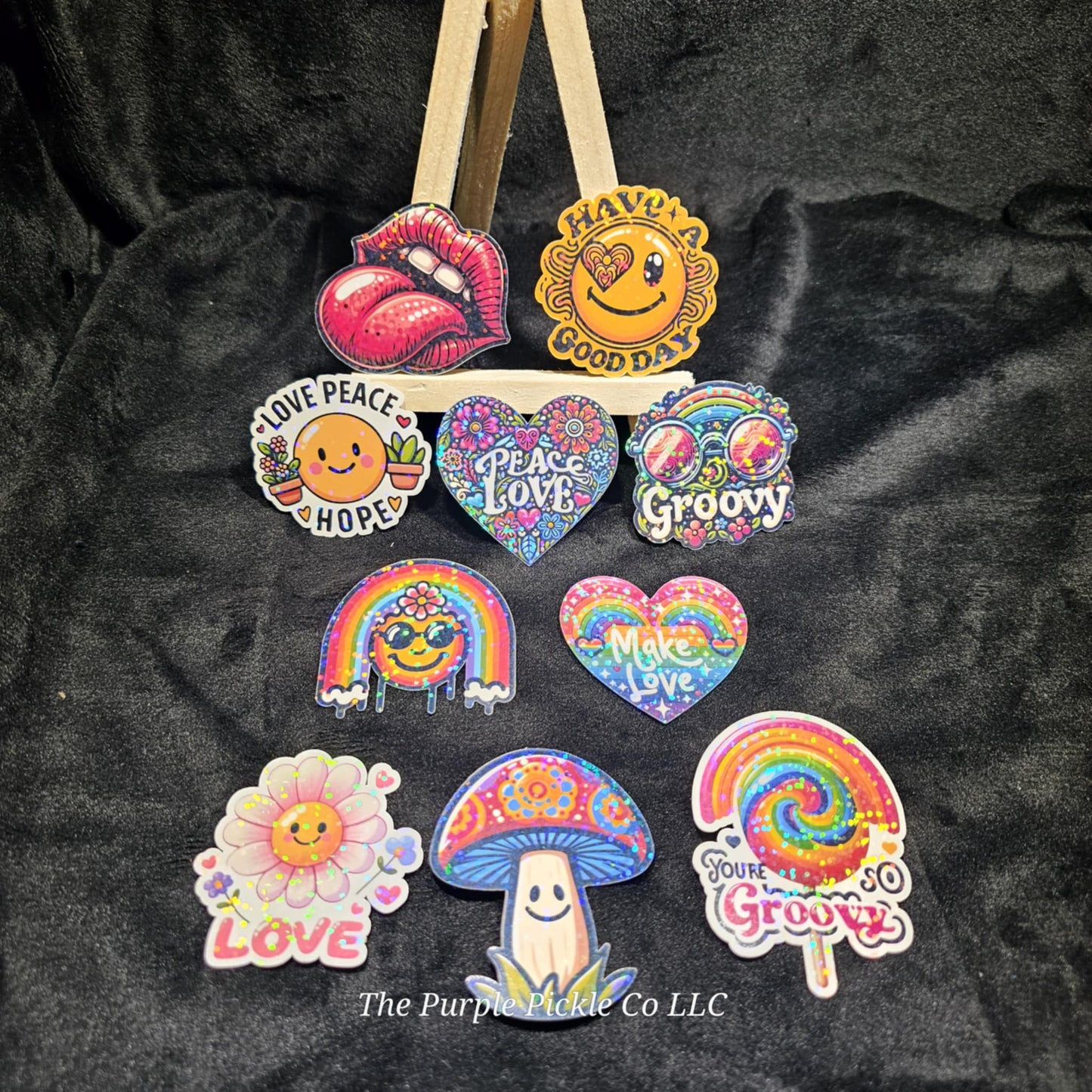 Retro Groovy Spring 10 Sticker Bundle, Groovy Design, Retro, Hippie, Flower Power, Kiss , Mushroom